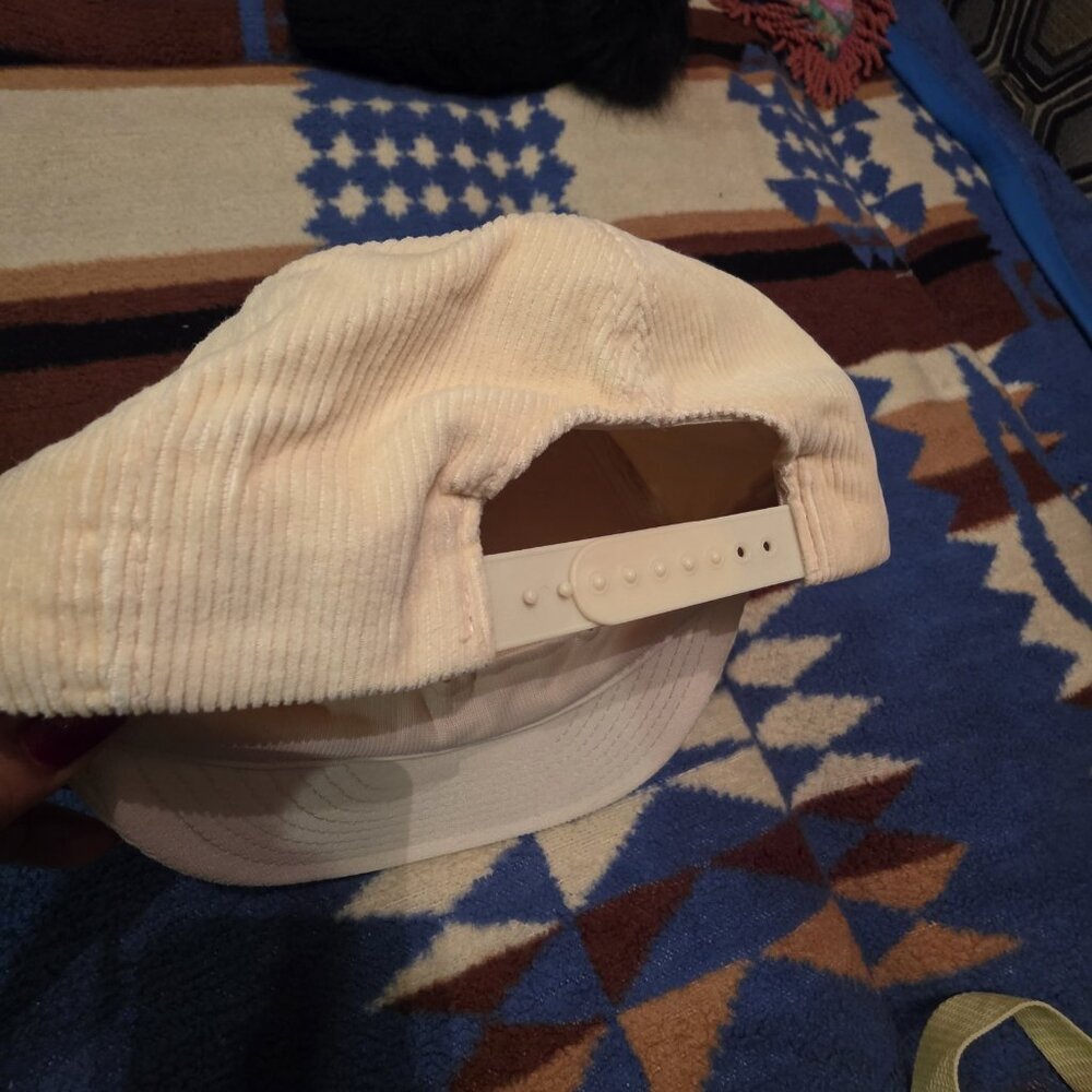 VTG 1980s BMW Motorsports Corduroy Trucker Hat Cream Off White Snapback Sz M/L - Picture 2 of 7